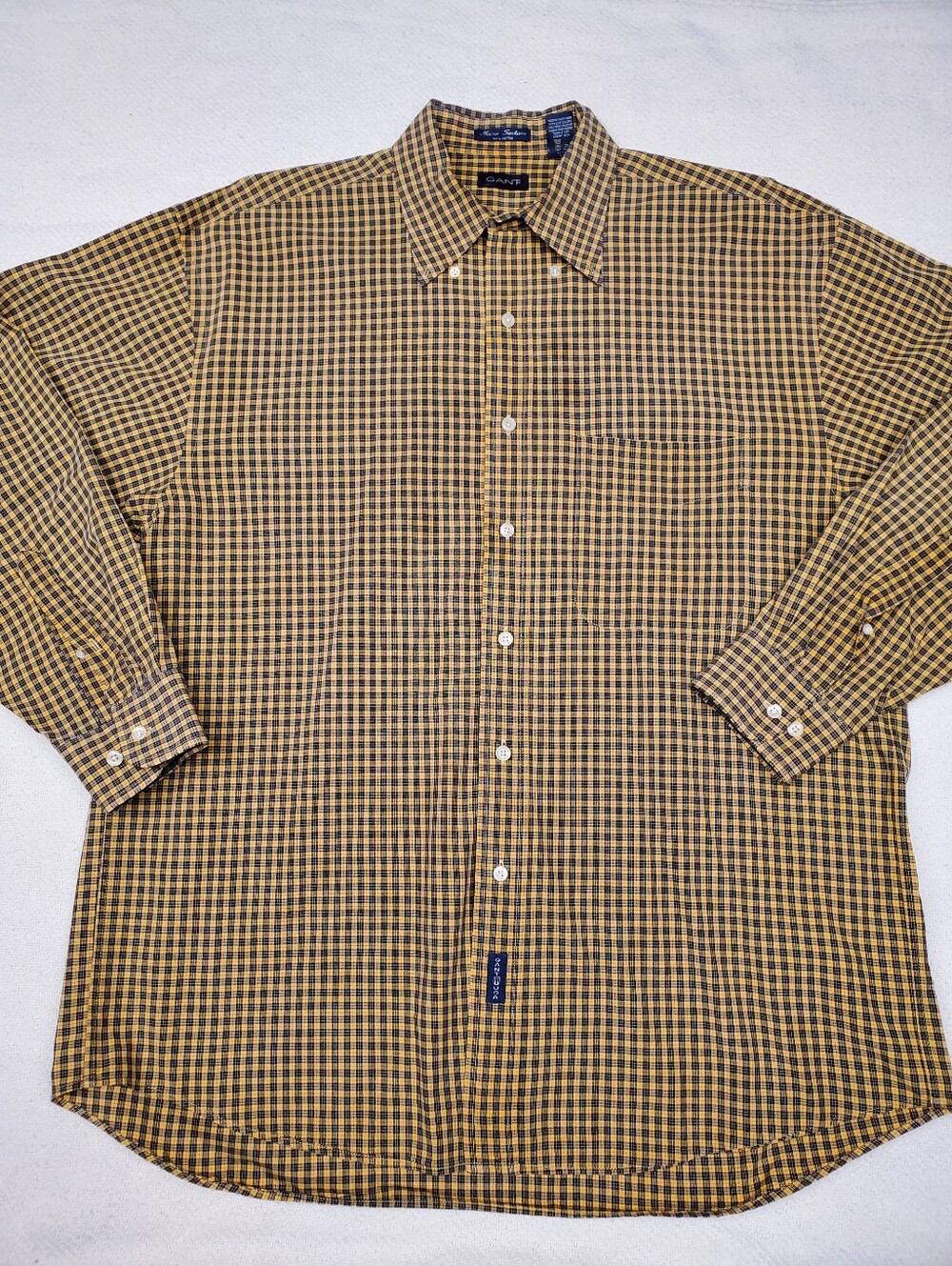 GANT USA Micro Tartans 100% Cotton Button Down Shirt Men's L Yellow Navy Plaid